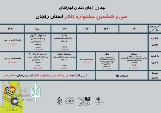 جدول اجراهای سی و ششمین جشنواره تئاتر استان زنجان منتشر شد